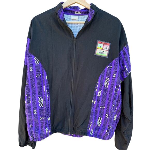 Vintage 1990s Tri-Fit Black Purple Wind Breaker Jacket Size Medium - Picture 1 of 8